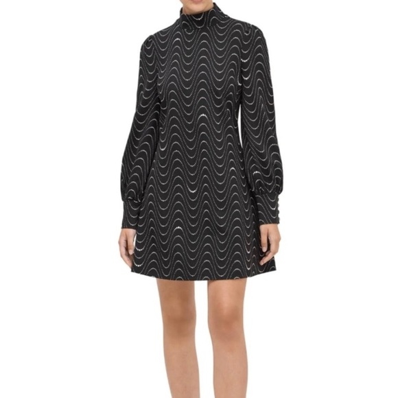 kate spade Dresses & Skirts - Kate Spade Black/Gold Wavy Dot Ponte High-Neck Dress Size Small
